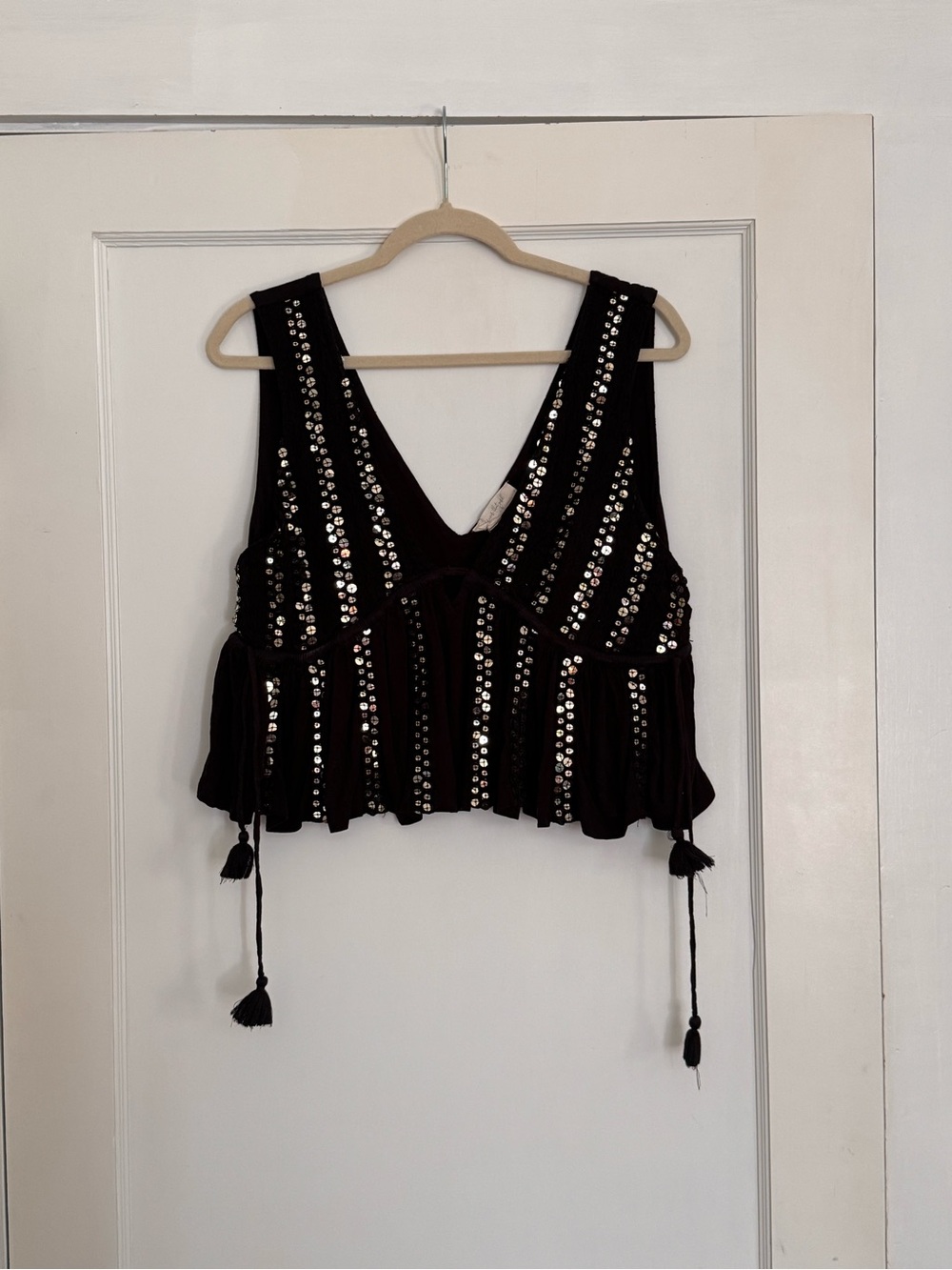 Anthropologie Black Sequin Top